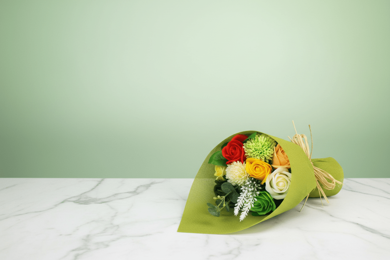 Standing Soap Flower Bouquet - Green Yellow