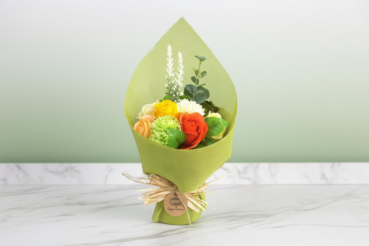 Standing Soap Flower Bouquet - Green Yellow
