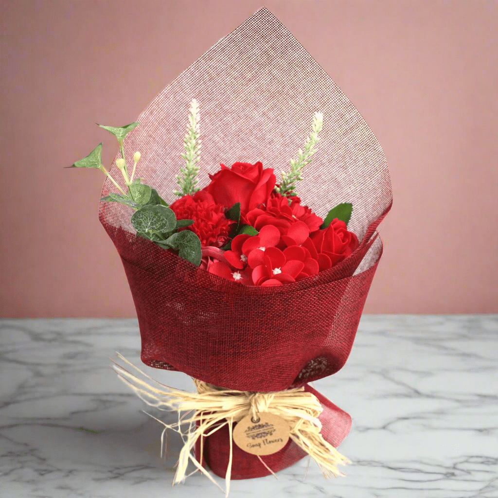 Standing Soap Flower Bouquet - Red